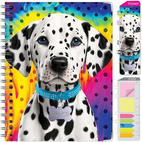 HARDCOVER Academic Year 2024-2025 Planner: (June 2024 Through July 2025) 8.5"x11" Daily Weekly Monthly Planner Yearly Agenda. Bookmark, Pocket Folder and Sticky Note Set (Dalmatian Delight)