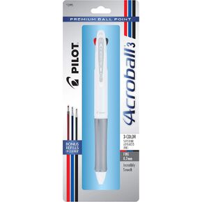 PILOT Acroball 3 Premium Multi-Function Advanced Ink Pen, Fine Point, Black/Blue/Red Inks, Black Barrel, Single Pen (13992)