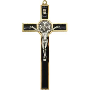 صليب جداري بميدالية سانت بنديكت، لهجة ذهبية اللون، شفيع الطلاب وأوروبا، بطول 8.75 بوصة، هدية كاثوليكية رائعة للمعمودية، والتواصل المقدس الأول، والتأكيد، ديكور المنزل المسيحي (بني) in Kuwait