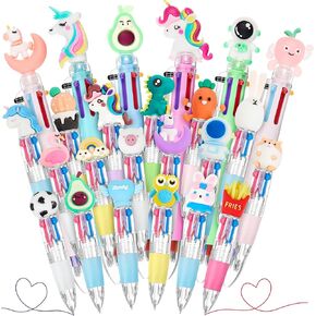 24 Pcs Multicolor Pen in One Include 18 Pcs 4 in 1 Multicolor Ballpoint Pens and 6 Pcs 6 in 1 Colored Cute Retractable Pens for Office School Supplies Students Children Gift Kids Party Favors