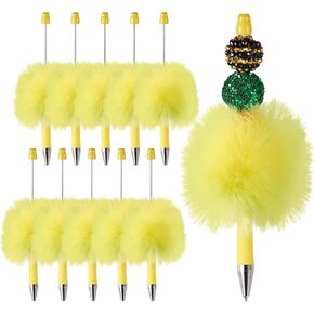 Beadthoven 10pcs Fluffy Beadable Pens, Cute Plush Ball Beaded Pens DIY Plastic Bead Pen Funny Pom Pom Pens Shaft Black Ink Ballpoint Pens for DIY Pens Decorations Supplies Gift Office School Red