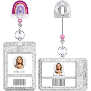 Retractable ID Badge Holder Reel: Cute Bling Nurse Badge Reel with Alligator Clip Badge Clip Horizontal & Vertical Bling ID Badge Holder for Nurses Doctors Students