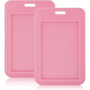 2 Pack Pink ID Badge Holder Photocard Holder Sliding Vertical ID Card Holder Heavy Duty Hard Plastic Protector Case Work Badge Sleeve with Clear Window for Proximity Key Cards Passes Driver Licenses