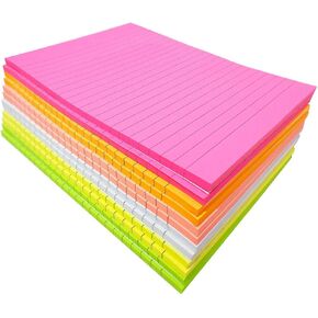 Creatiburg Big Sticky Notes Lined 6x8 inches 12 Pads 50 Sheets per Pad Large Self Stick Note Pads with Lines in 6 Bright Colors Easy Post Individually Wrapped School and Office Supplies Gift Set