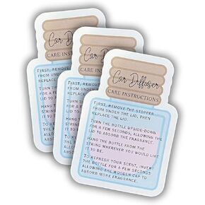 Car Oil Hanging Diffuser Instruction Care Card | 50 Pk 2x3" inches Wooden Bottle Die Cut Shape of Reed Diffuser Oil Bullet Warning Labels Scent for Clients Care Business Cards DIY