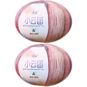 Silk Mohair Yarn Multicolor Soft Mohair Knitting Wool Yarn Fluffy Yarn for Crocheting & Knitting Sweater Baby Clothes Hats Scarf, 50g x 2 Balls