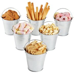 Mini Tinplate Metal Bucket Icing French Fries Tin Pails - 6 Pieces