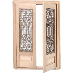 Doll Door, 1:12 Dollhouse Furniture Miniature DIY Hollow Wooden Door Set Wood Exterior Door Excellent Furniture Model