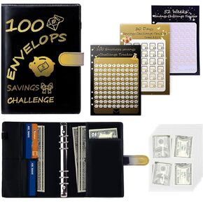 100 Envelopes Money Saving Challenge,Savings Challenges Book with Envelopes，Money Saving Budget A5 Binder with Cash Envelopes for Budgeting，libro de ahorro de dinero de 100-30 - 365 dias 5000 dolares