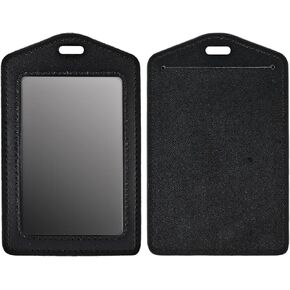TIESOME 2Pcs Vertical Leather ID Badge Holder, Waterproof Double Sided Clear Card Holder for Office Staff Students Employees (Black)