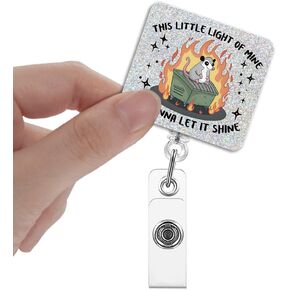 This Little Light of Mine I'm Gonna Let It Shine Badge Reel Retractable, Funny Opossum Dumpster Fire Badge Holder for Mental Health ICU Nurse Doctor Healthcare Teacher Social Worker