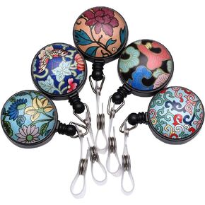Name Badge Reel,ID Badge Reels with Belt Clip, Retractable Badge Reel, Nurse Badge Reel, 5 Assorted Patterns Decorative, 5 Pack, Paisley