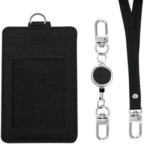 Larpur Vertical ID Badge Holders PU Leather ID Card Holder Detachable Neck Lanyard and Retractable Reel with 1 Clear Window & 2 Card Slots (Lake Blue)
