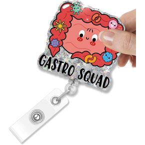 Gastro Squad Retractable Badge Holder, Funny Colon Badge Reel Gifts for Intestine Internal GI Technician, Gastro Crew Gifts for Gastroenterologist Endoscopy Nurse Doctor, Digestive Health