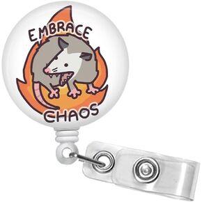 Possum Embrace Chaos & Choose Violence Badge Reel| Retractable ID Badge Holder Cute and Funny Animal Meme Badge Reel For Nurses, Gifts #516