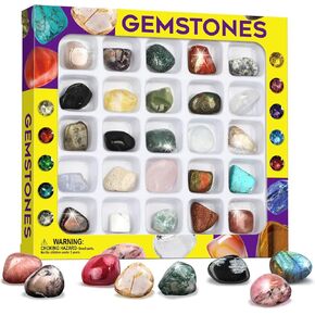 XXTOYS Rocks Collection 25PCS Rock and Mineral Education Set Gemstones for Kids Geology Gem Kit with Healing Chakra Gemstones, Tumbled Stones and More Identification Guide STEM Science Education