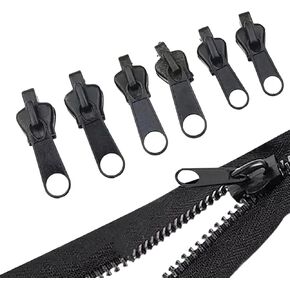 6PCS Black Zippers Head Reusable Zip Puller Zip Slider Zipper Replacement Zipper Fixer Repair Durable Fasteners Sewing Notions and Supplies Zipper Repair Kit (Stainless Steel Universal)