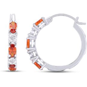 Simulated Bithstones And White Natural Diamond Accent Hoop Earrings In 14k White Gold Over Sterling Silver