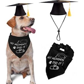 Dog Graduation Cap and Bandana Graduation Dog Cap with Yellow Tassels Cosplay Dog Graduation Outfits Gifts Mom Graduated Bandana for Small Medium Large Dogs (Tassels Cap & My Mommy Did It Bandana)