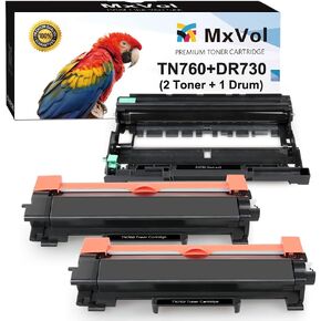 MxVol Compatible Toner Cartridge and Drum Unit Replacement for Brother TN760 DR730 DR 730 use for HL-L2350DW MFC-L2750DW HL-L2395DW Printer (2 Toners+1 Drum, 3-Pack) (1 Drum + 2 Toner)