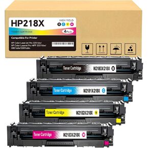 218X High Yield Toner Cartridge Replacement for HP 218X/218A to Compatible with HP Color Laser Jet Pro 3201dw MFP 3301cdw MFP 3301fdw MFP 3301sdw W2180X W2181X W2182X W2183X (No Chip) (4 BK/Y/C/M)