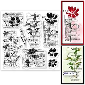 GLOBLELAND Flower Silhouette Background Clear Stamps for Cards Making Plant Background Silicone Clear Stamp Seals 15x15cm Transparent Stamps for DIY Scrapbooking Photo Album Journal Home Decoration