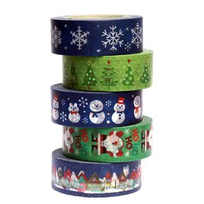 Christmas Washi Tape Set, 5 Rolls Winter Holiday Washi Masking Tape, 0.6" x 32.8ft Decorative Washi Tapes for Bullet Journaling Planner Scrapbooking Gift Wrapping
