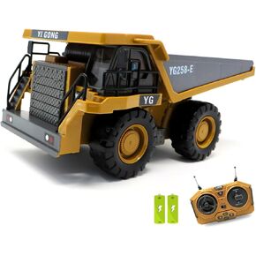 9-Channels Remote Control Bulldozer Toy - RC Construction Vehicle for Kids, Metal Dozer Blade and Looseners, Dual Rechargeable Batteries, Realistic Sounds, Lights, Crawler Heavy Duty Truck Toy