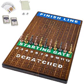 Large 21 inch Finish LINE Horse Racing Board Game is Equipped with 11 Luxury Metalcraft Horses Adult Chessboard Including 2 Sets of Dice and 2 Boxes of Cards (Flaming Color)