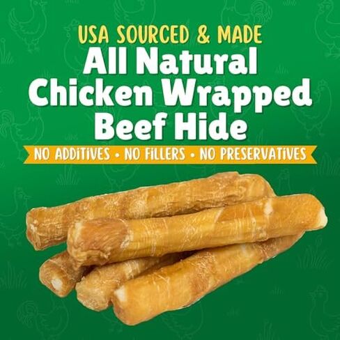Lucky Premium Treats Chicken Wrapped Dog Treats – USA Made Raw Hide Sticks for Medium Dogs – Long Lasting, Preservative Free Dog Treats – 10 Chews in Saudi Arabia