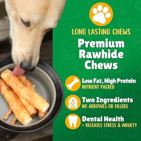 Lucky Premium Treats Chicken Wrapped Dog Treats – USA Made Raw Hide Sticks for Medium Dogs – Long Lasting, Preservative Free Dog Treats – 10 Chews in Saudi Arabia
