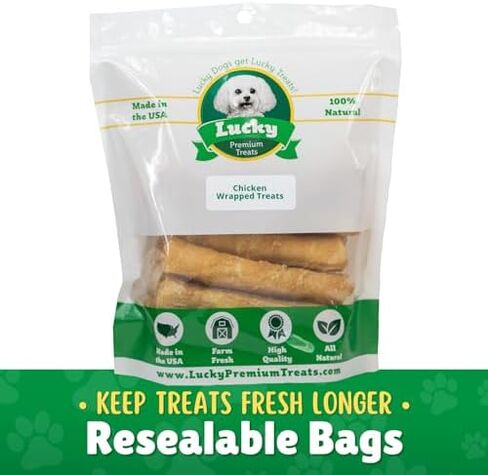 Lucky Premium Treats Chicken Wrapped Dog Treats – USA Made Raw Hide Sticks for Medium Dogs – Long Lasting, Preservative Free Dog Treats – 10 Chews in Saudi Arabia