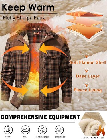 Eisctnd Men Outdoor Jacket Casual Fleece Sherpa Lined Flannel Plaid Button Down Shirt in Kuwait