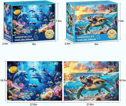 2 Pack Puzzles for Adults 1000 Pieces-Sea Turtle & Dolphins Difficult Jigsaw Puzzles for Adults,Hard Jigsaw Puzzle Decorations DIY Leisure Game Toy Suitable Family Friends(27.5x20 inches) in Kuwait
