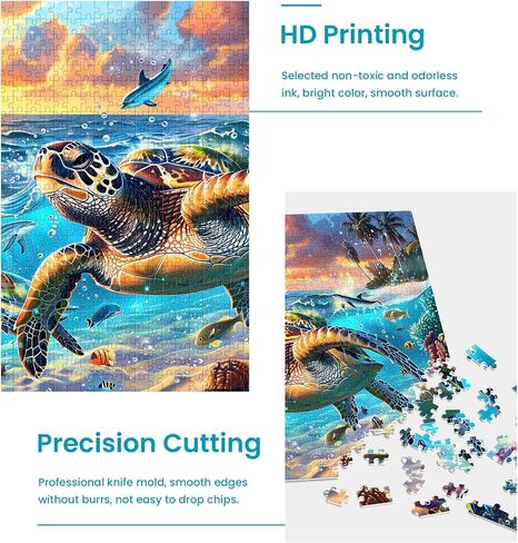2 Pack Puzzles for Adults 1000 Pieces-Sea Turtle & Dolphins Difficult Jigsaw Puzzles for Adults,Hard Jigsaw Puzzle Decorations DIY Leisure Game Toy Suitable Family Friends(27.5x20 inches) in Kuwait