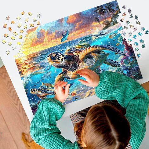 2 Pack Puzzles for Adults 1000 Pieces-Sea Turtle & Dolphins Difficult Jigsaw Puzzles for Adults,Hard Jigsaw Puzzle Decorations DIY Leisure Game Toy Suitable Family Friends(27.5x20 inches) in Kuwait