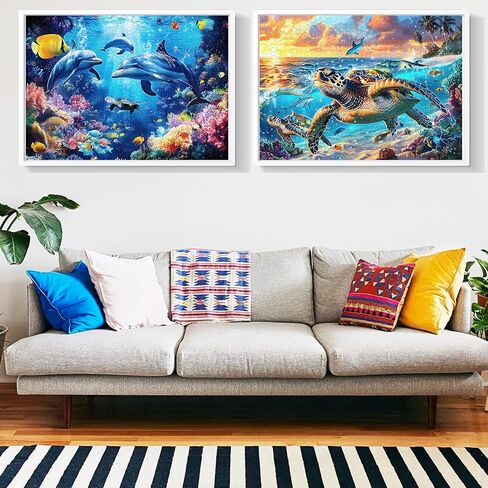 2 Pack Puzzles for Adults 1000 Pieces-Sea Turtle & Dolphins Difficult Jigsaw Puzzles for Adults,Hard Jigsaw Puzzle Decorations DIY Leisure Game Toy Suitable Family Friends(27.5x20 inches) in Kuwait