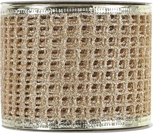 MEEDEE 2.5 Inch Champagne Netting Ribbon Sparkling Glamour Netted Ribbon Champagne Gold Glitter Ribbon by 10 Yards Roll Wired Mesh Ribbon for Christmas Tree, Wreaths, Tree Toppers, Streamers, Bow in Kuwait