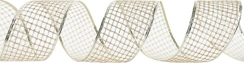 MEEDEE 2.5 Inch Champagne Netting Ribbon Sparkling Glamour Netted Ribbon Champagne Gold Glitter Ribbon by 10 Yards Roll Wired Mesh Ribbon for Christmas Tree, Wreaths, Tree Toppers, Streamers, Bow in Kuwait