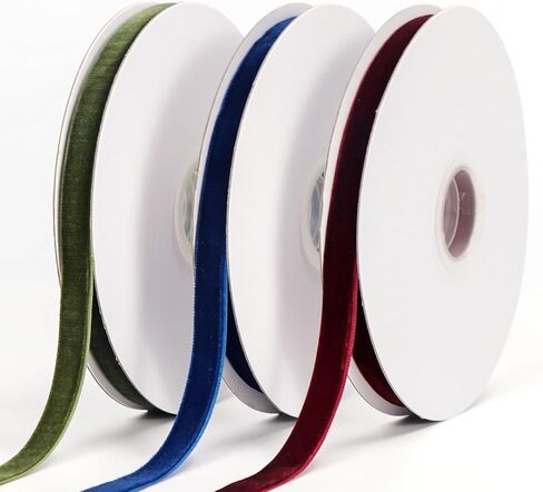 3 Rolls of Vintage Velvet Ribbon,1cm Wide Single Face Velvet Ribbon for Gift Wrapping Bow Making Christmas Decoration Floral Bouquets DIY Crafts 30 Yard(10 Yard/Roll) (Wine Red+Dark Green+Khaki) in Saudi Arabia