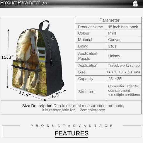 Bookbag School Backpack for Girls Horse Backpacks Elementary 3rd 4th 5th 6th Grade Kids Boys 15.3" Canvas Laptop Bag in Kuwait