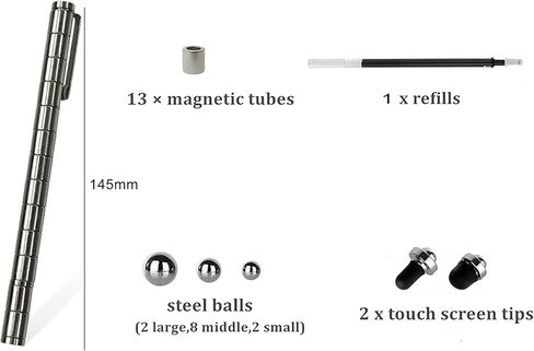 Fidget Pen, Magnetic Decompression Toy Pen, Stress Relief Toy, Gift for Adult, 15+ Teenage, Creative Pen for Office, Perfect Focus Ball Magnet Pen with Refills, Touchscreen Pen / Ralzupot (Silver) in Saudi Arabia