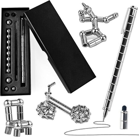 Fidget Pen, Magnetic Decompression Toy Pen, Stress Relief Toy, Gift for Adult, 15+ Teenage, Creative Pen for Office, Perfect Focus Ball Magnet Pen with Refills, Touchscreen Pen / Ralzupot (Silver) in Saudi Arabia