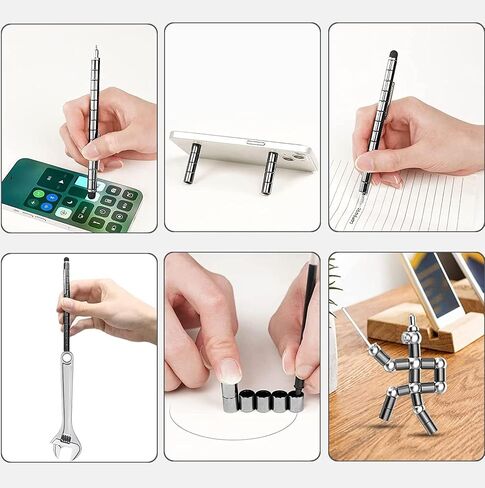 Fidget Pen, Magnetic Decompression Toy Pen, Stress Relief Toy, Gift for Adult, 15+ Teenage, Creative Pen for Office, Perfect Focus Ball Magnet Pen with Refills, Touchscreen Pen / Ralzupot (Silver) in Saudi Arabia