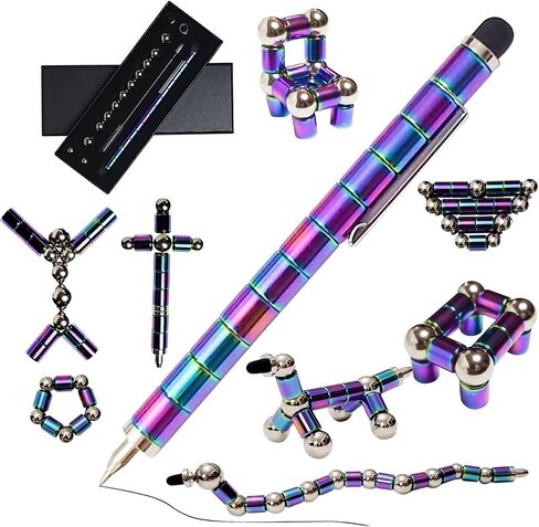 Fidget Pen, Magnetic Decompression Toy Pen, Stress Relief Toy, Gift for Adult, 15+ Teenage, Creative Pen for Office, Perfect Focus Ball Magnet Pen with Refills, Touchscreen Pen / Ralzupot (Silver) in Saudi Arabia