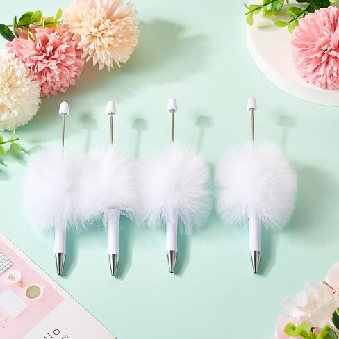 Beadthoven 10pcs Fluffy Beadable Pens, Cute Plush Ball Beaded Pens DIY Plastic Bead Pen Funny Pom Pom Pens Shaft Black Ink Ballpoint Pens for DIY Pens Decorations Supplies Gift Office School Red in Saudi Arabia