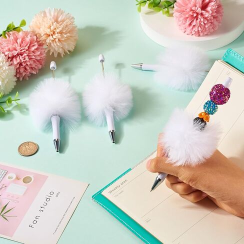 Beadthoven 10pcs Fluffy Beadable Pens, Cute Plush Ball Beaded Pens DIY Plastic Bead Pen Funny Pom Pom Pens Shaft Black Ink Ballpoint Pens for DIY Pens Decorations Supplies Gift Office School Red in Saudi Arabia