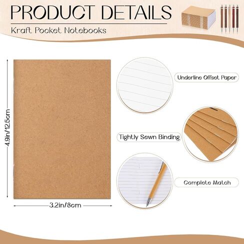 Kisston 50 Sets Mini Pocket Notebook with Pens Bulk Small Memo Notepad with Bamboo Pens Employee Appreciation Gifts for Employee Coworker Team Christmas Gifts(Retro Colors) in Saudi Arabia
