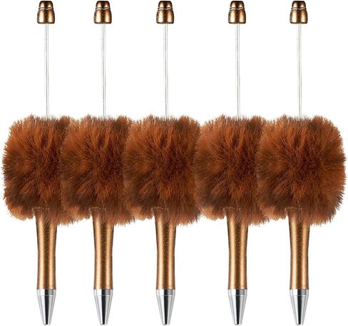 Beadthoven 10pcs Fluffy Beadable Pens, Cute Plush Ball Beaded Pens DIY Plastic Bead Pen Funny Pom Pom Pens Shaft Black Ink Ballpoint Pens for DIY Pens Decorations Supplies Gift Office School Red in Saudi Arabia