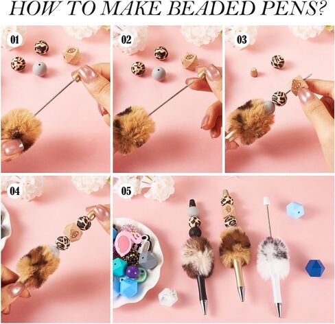 Beadthoven 10pcs Fluffy Beadable Pens, Cute Plush Ball Beaded Pens DIY Plastic Bead Pen Funny Pom Pom Pens Shaft Black Ink Ballpoint Pens for DIY Pens Decorations Supplies Gift Office School Red in Saudi Arabia